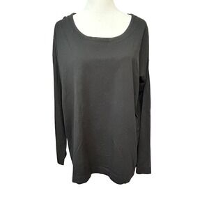 J Jill Luxe Supima L Relaxed Tee Long‎ Sleeve Soft Comfy Black Top scoop neck A3